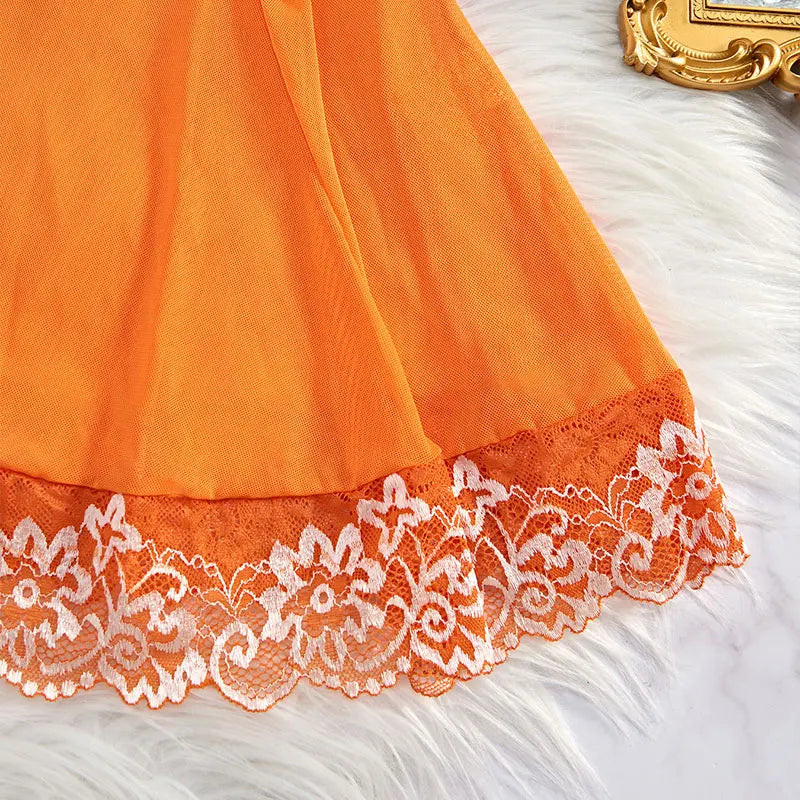 Sexy Nightgown Set Women Dress Sling Sleepwear Elegant Costume Embroidered Dresses Bright Color Pajama Set With Thongs Baby Doll